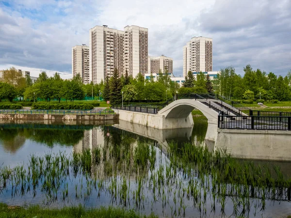 Rusya Zelenograd Moskova Daki Bir Göletin Üzerindeki Yaya Köprüsü — Stok fotoğraf