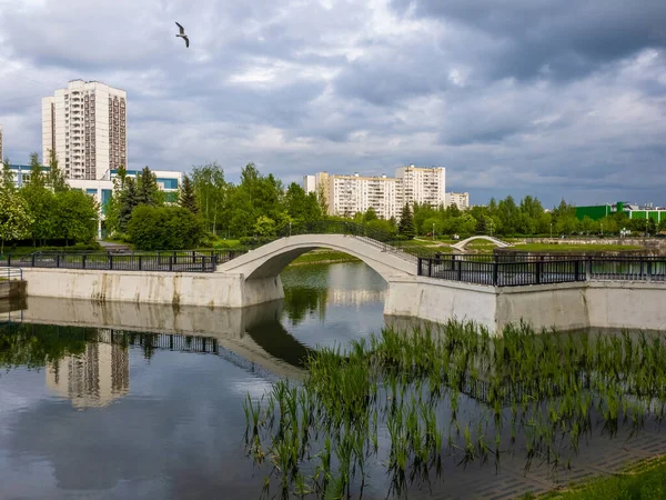 Puente Peatonal Sobre Estanque Zelenograd Moscú Rusia — Foto de Stock