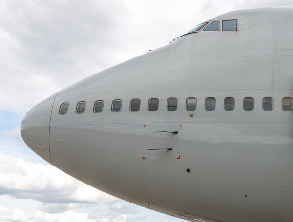 The nose of the passenger aircraft