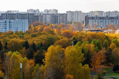 Moskova, Rusya 'daki Zelenograd' da sonbaharın hava manzarası