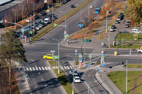 Moskwa Rosja Października Rok 2021 Widok Lotu Ptaka Skrzyżowanie Zelenogradzie — Zdjęcie stockowe