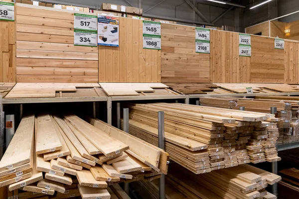 Moscow Russia Dec 2021 Boards Other Lumber Leroy Merlin Store — Stockfoto