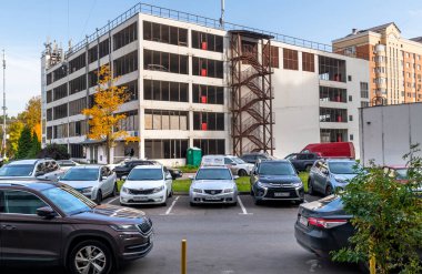 Moscow, Russia - 03 Oct. 2021. The Multi-level parking garage in Zelenograd