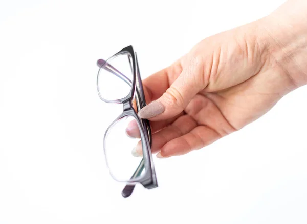 Glasses Vision Correction Female Hand White — Stock Photo, Image