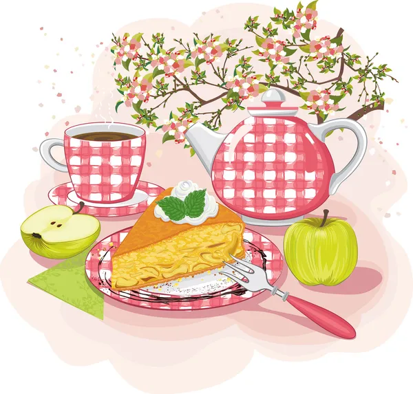 Tè con torta di mele — Vettoriale Stock