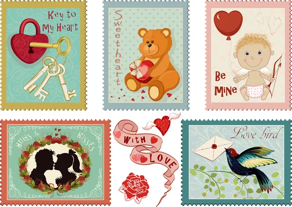 Valentine's day stamps collection — Stock Vector