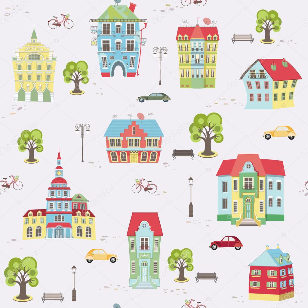 Pattern with colorful houses