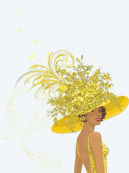 Дама в жовті капелюхи — стоковий вектор