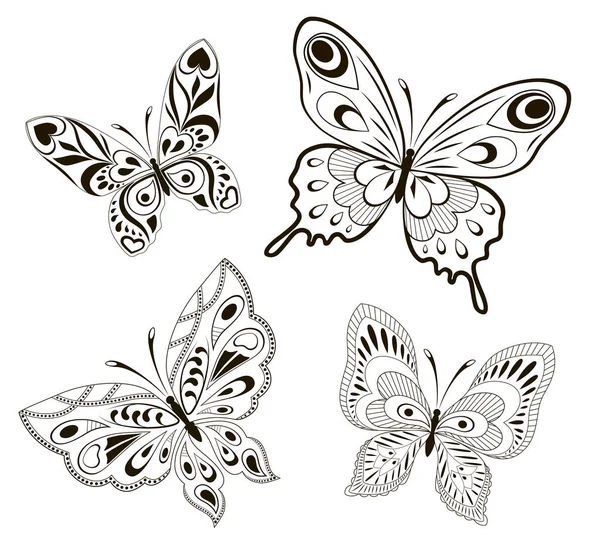 흑백의 나비들 부족의 문신을 모습을 배경으로 — 스톡 벡터