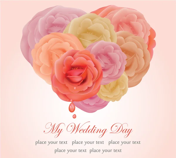 Convite de casamento com coração vetorial de flores de rosa —  Vetores de Stock