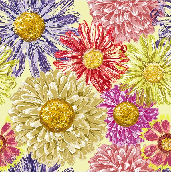 Modèle sans couture avec asters et dahlia — Image vectorielle