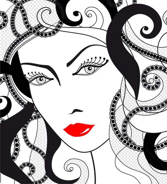 Glamour girl with red lips — Stock Vector