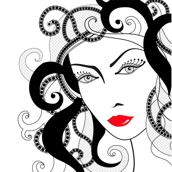 Glamour girl with red lips — Stock Vector
