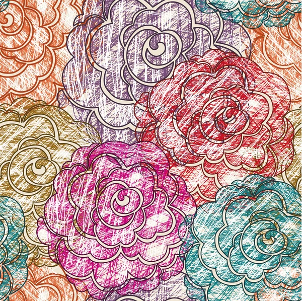 Vintage seamless color roses pattern — Stock Vector