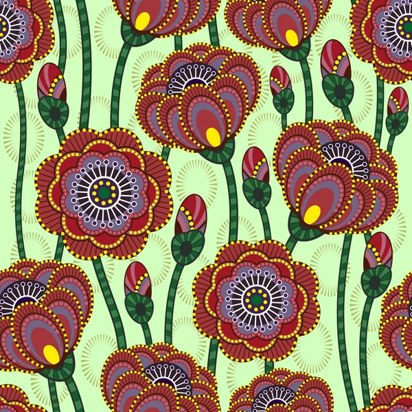 Textura perfecta de flores estilizadas de amapola — Vector de stock