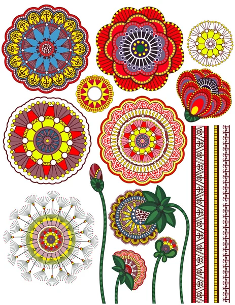 Set of flower parts and decorative ornaments — Stock Vector