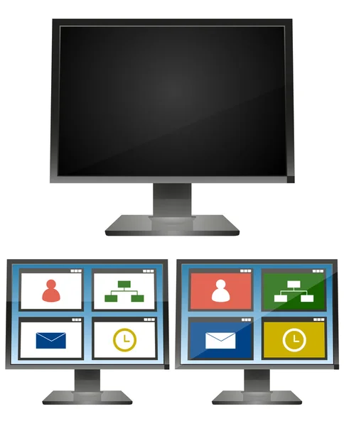 Computerdisplay in 3 Farbvarianten — Stockvektor