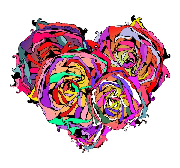 Corazón colorido abstracto de rosas con elemento grungy — Archivo Imágenes Vectoriales