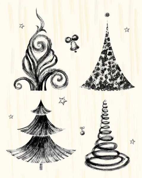 Ensemble d'arbres de Noël dessinés à la main . — Image vectorielle