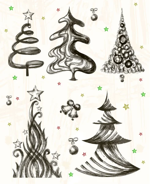 Set di alberi di Natale disegnati a mano . — Vettoriale Stock