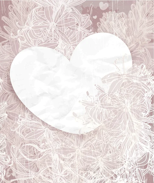 Biglietto di auguri per San Valentino con cuore di carta su sfondo ornato. Il cuore è un posto per il tuo testo. EPS 10 — Vettoriale Stock