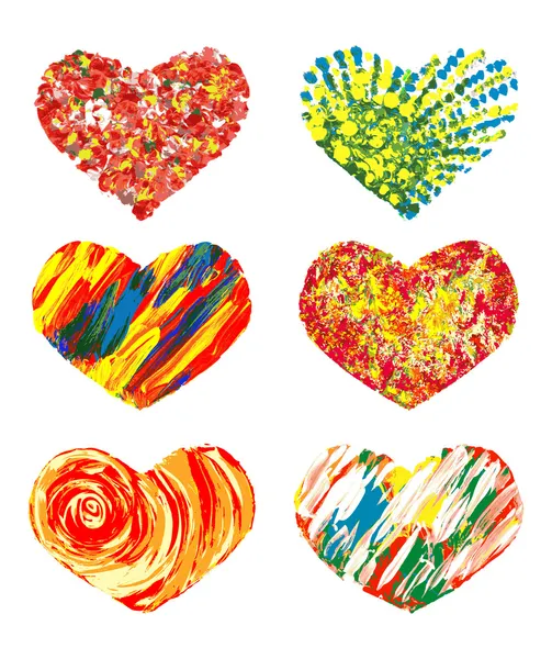 Set of Hand drawn hearts. Vector colorful design element — Stock Vector