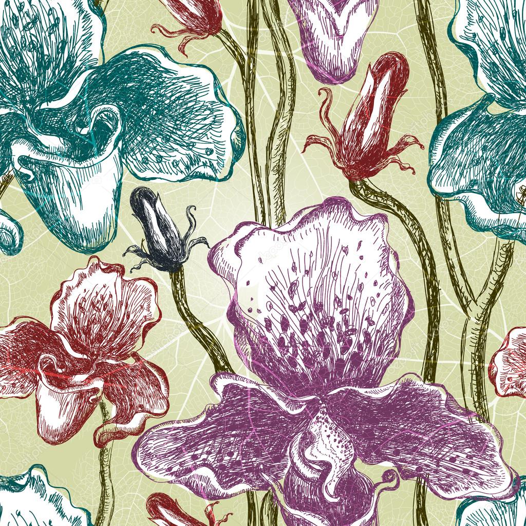 Seamless Orchid Floral Pattern Vector Eps10 Vector Image By C Juliet Vector Stock 44448313