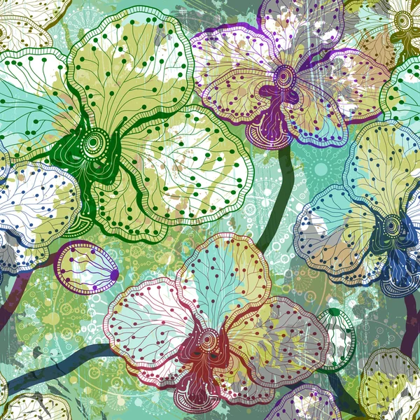 Vintage motif floral d'orchidée sans couture. PSE10 — Image vectorielle