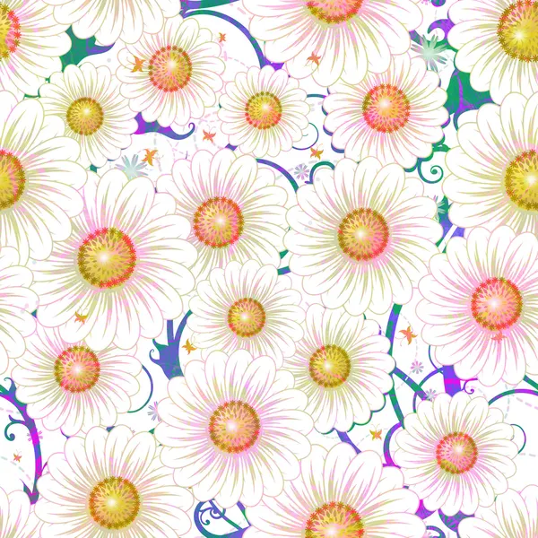 Daisy floral seamless pattern. Vector, EPS 10 — Stock Vector