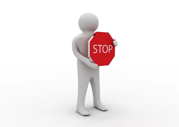 3d homem com stop sign — Fotografia de Stock