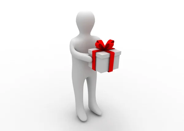 3d man with gift — Stock Photo, Image