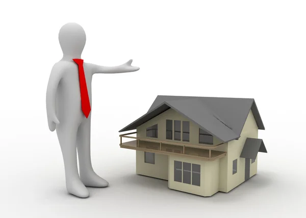 3d man with house — Stock Photo, Image
