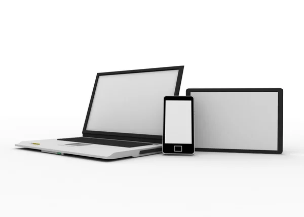 Computer portatile, telefono cellulare e computer tablet digitale — Foto Stock