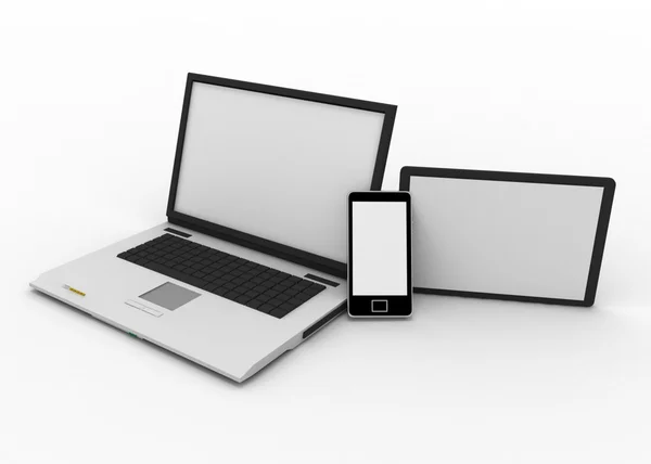 Ноутбук, мобильный телефон и цифровой планшетный компьютер — стоковое фото