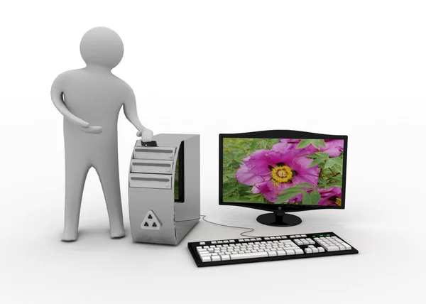 Uomo 3d con computer — Foto Stock