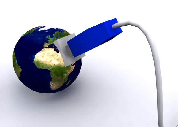 Globe terrestre avec câble réseau — Photo