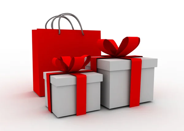 Geschenkboxen und Einkaufstasche — Stockfoto