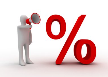 megafon ve yüzde sembolü olan 3D adam