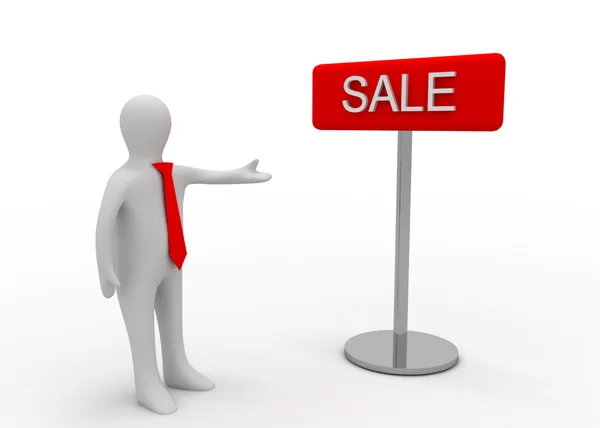 3D man och försäljning tecken — Stockfoto