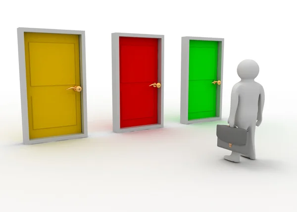 3d man and different doors Royalty Free Stock Photos