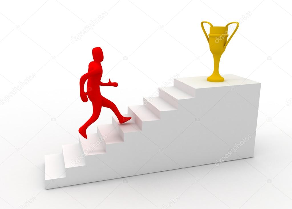 3d man running to victory on stairs