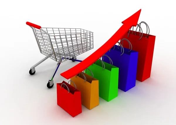 销售增长图表与购物车 — 图库照片