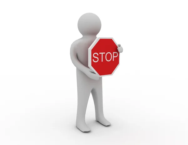 3d homem com stop sign — Fotografia de Stock