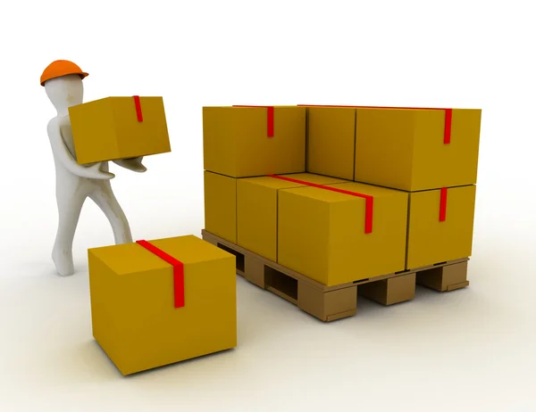 3d man and cargo boxes — Stock Photo, Image