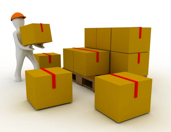 3d man and cargo boxes — Stock Photo, Image