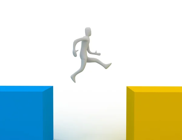 3d man jumping over cubes — Stock Photo, Image