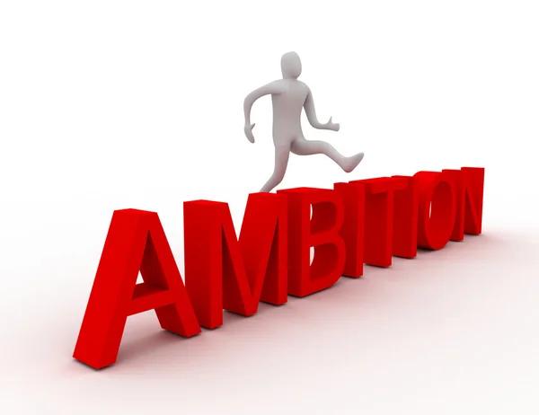 3d man jumping over word ambition — Stock Photo, Image