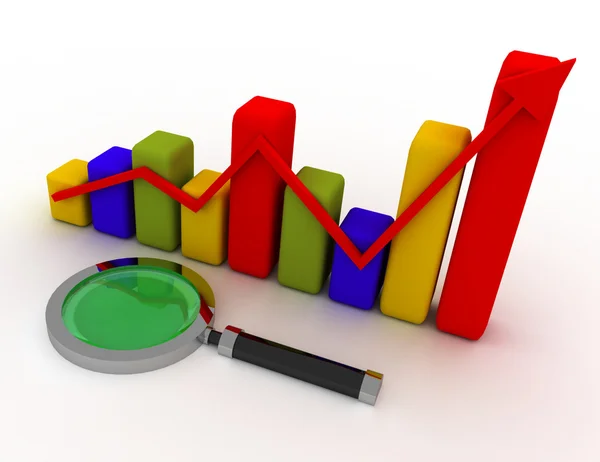 Zakelijke succes staafdiagram met Vergrootglas — Stockfoto