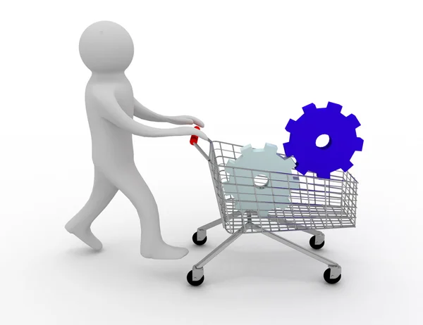 3d person two gears in the shopping cart — Stock Photo, Image