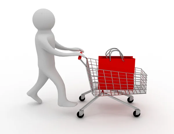 3d person a gift back in the shopping cart — стоковое фото